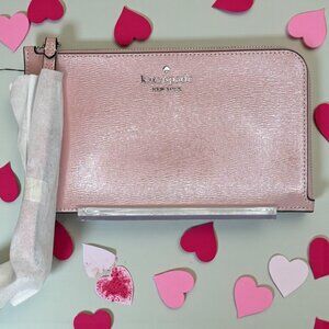Kate Spade New York Lucy L-zip wristlet in Tutu Pink Textured Patent Leather